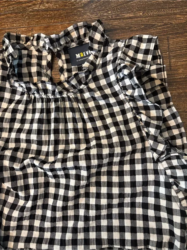Maeve Lida Ruffled Mini Dress Women XS Black White Gingham Tiered Skirt - Image 5