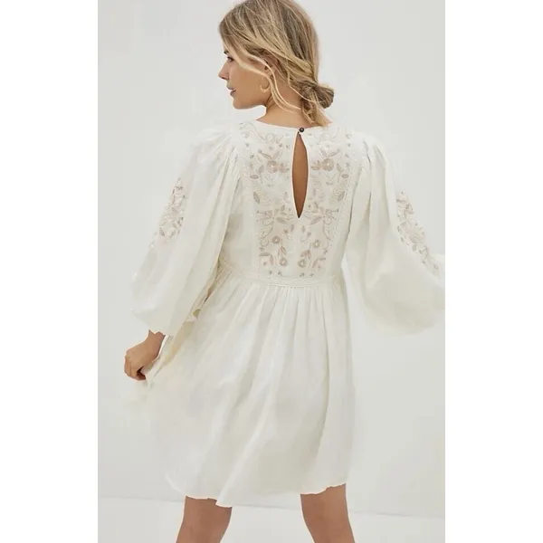 Anthropologie Viveka Embroidered Lace Mini Dress Medium goddess bohemian fairy - Image 3