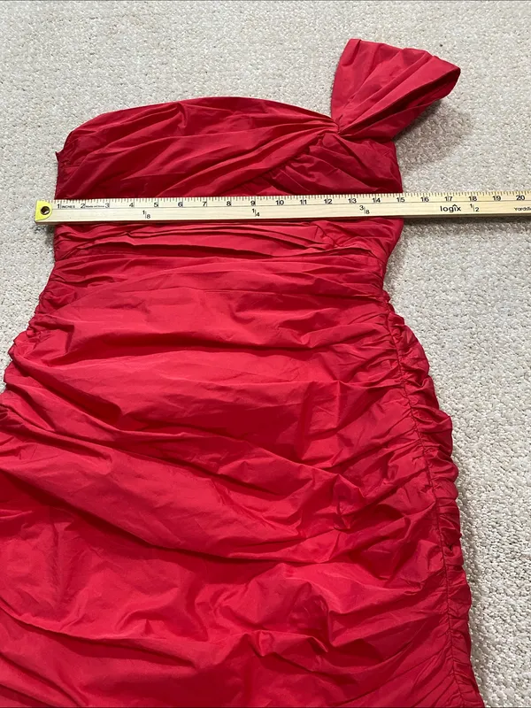 Zara Bright Red One-Shoulder Ruched Mini Dress Size S - Image 12