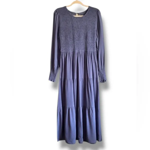 ZESICA long sleeve smocked tiered midi dress size Large - Image 4