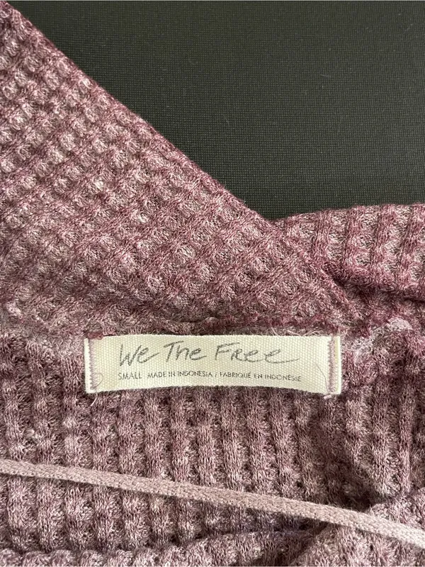 We The Free Mauve Plum Waffle-Knit Scoop Pullover - Image 4