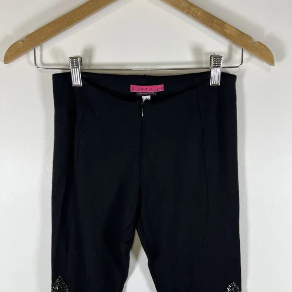 Alice + Olivia Black Sequin Accent Slim Fit Ponte Pants Size‎ 4 Waist Designer - Image 2