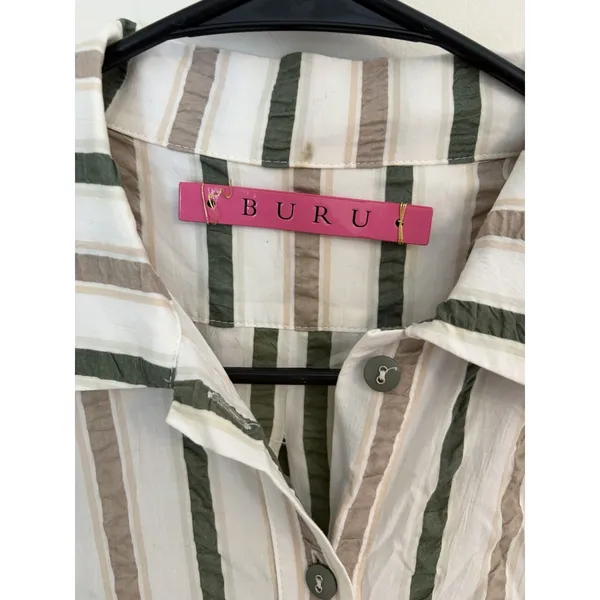 Buru Small Midi White Dress Striped Button Down Luxury Brunch VSCO Girl - Image 4