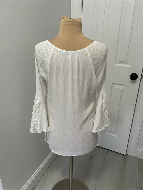 Solitaire Swim White Gauze Lace Cover Up Top - Image 3