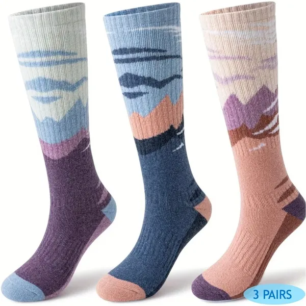 Unisex Tall Ski Socks 10-13 Merino Wool Anti-odor Anti-slip Alps Design NEW NICE - Image 2
