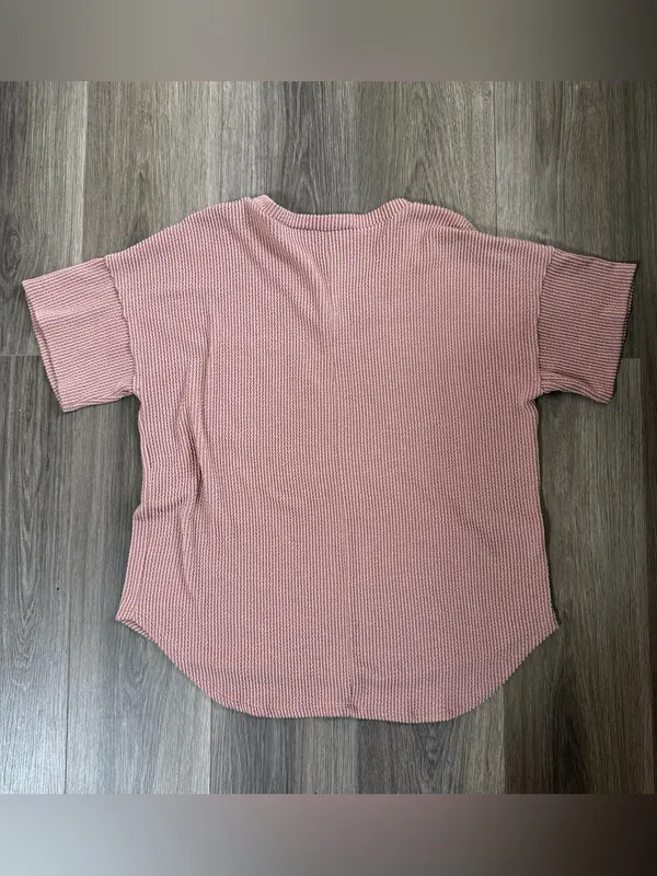 Altar'd State Dusty Rose Pink Ribbed Front Pocket Shirt Size Small Casual Basics - Image 2