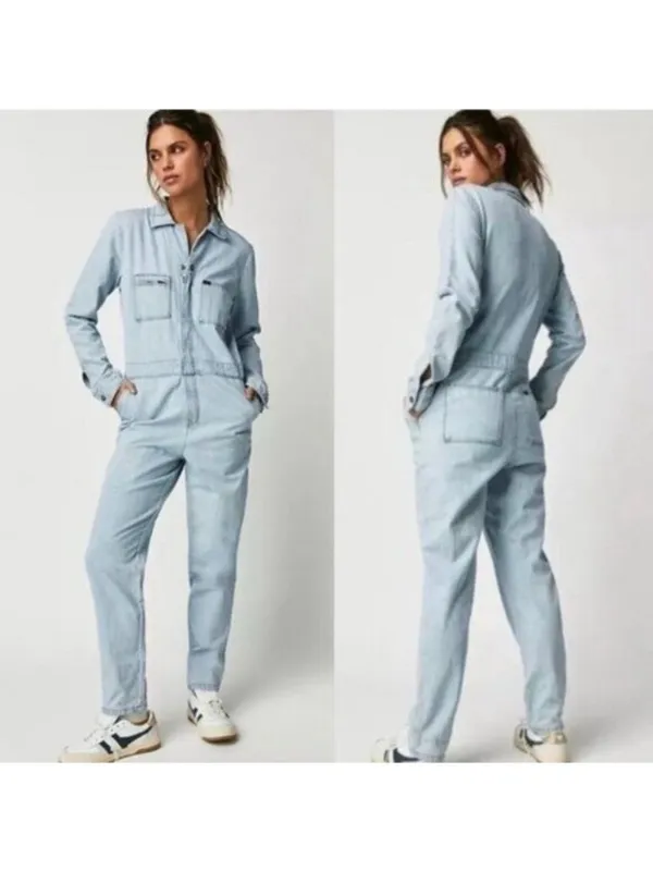 NWT Free People x Lee Union-Alls Coverall Denim Jumpsuit S Sky Blues Stripe - Image 2