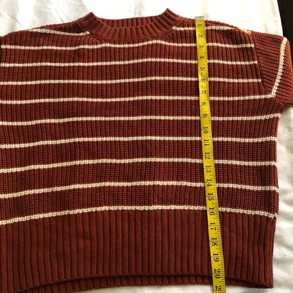 ANA Brown burgundy white striped long sleeve sweater slightly oversize. Measurement in pics - Image 3