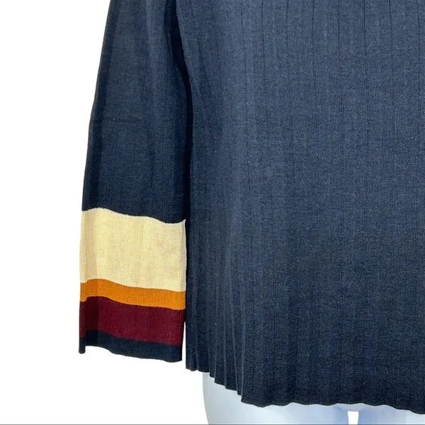 Cliché Navy Cream Colorblock Bell Sleeve Sweater Small Wool Blend Preppy Retro - Image 6