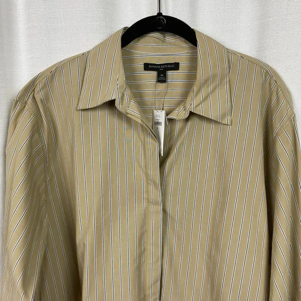 Banana Republic Neutral Stripe Long Sleeve Oversized Button Up Blouse Sz.M NWT - Image 7