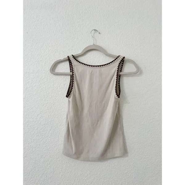 Old Navy Ribbed Contrast Crochet Trim Tank Top Cream Brown Size Medium - Image 2