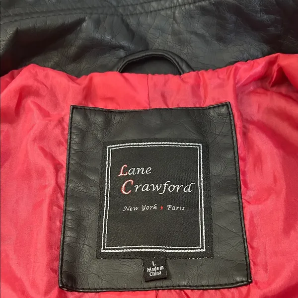 Black Faux Leather Jacket with Pink Lining Size L - Image 4