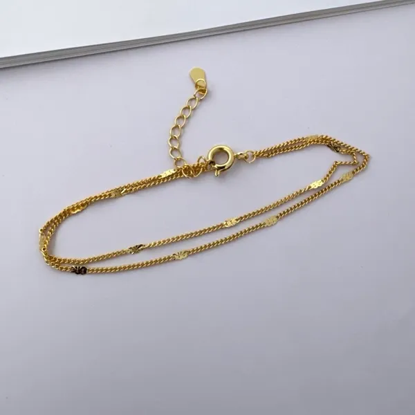 Adjustable Double Layer Link Chain Bracelet for Women Gold - Image 2