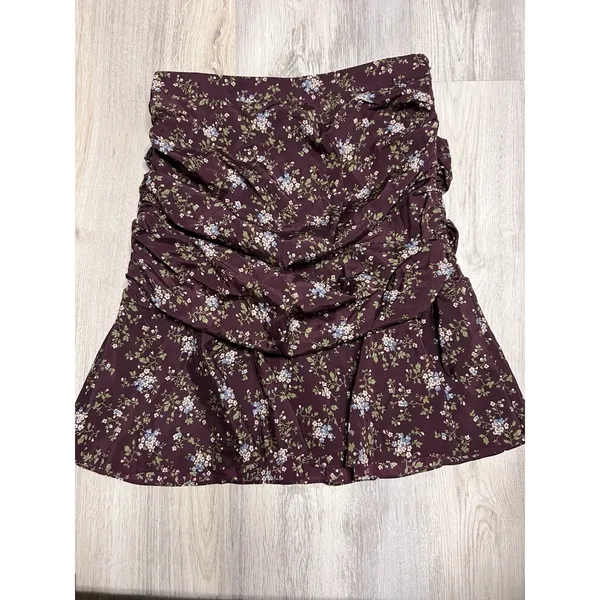 Veronica Beard Taras Mini Skirt Ruched Purple Floral Tiered Silk‎ Fairy Dainty - Image 2