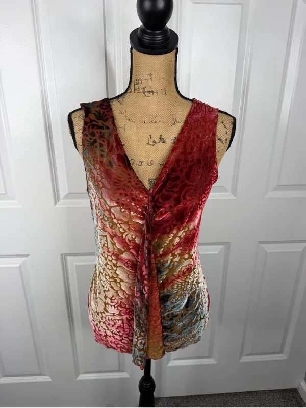 Julie Mango Velvet Burnout Tunic Top Size M Y2K Boho Floral Ombre - Image 2