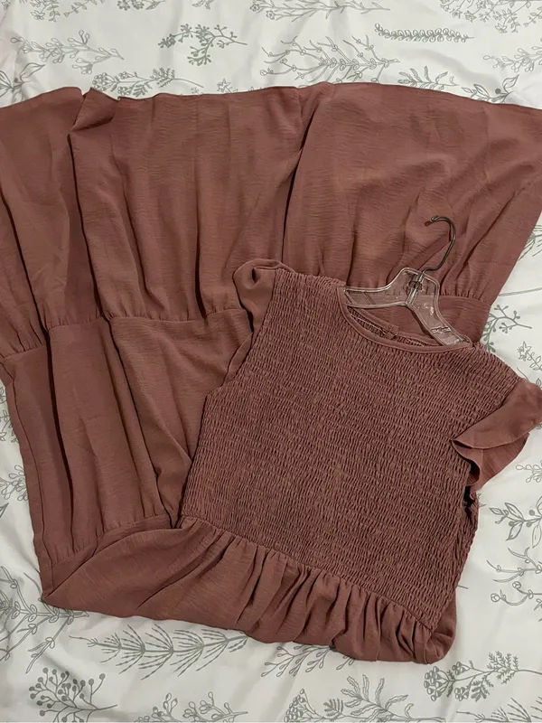 Women's Tiered Smocked Midi Dress in Dusty Pink Sz L - Image 3