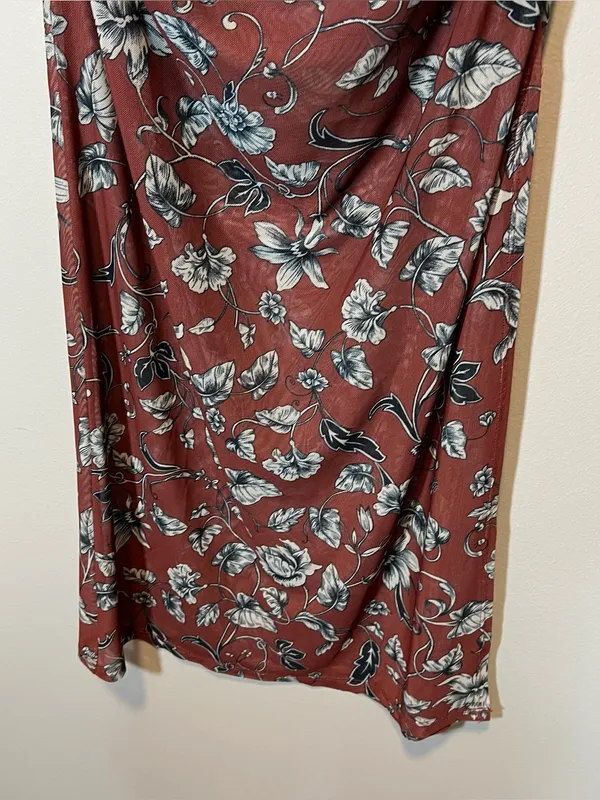 Anthropologie‎ Maeve The Aleda Mesh Ruched Maxi Skirt Brown Floral XS NWT - Image 4