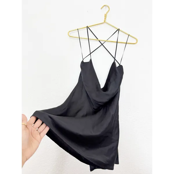 Zara Black Satin Cowl Neck Mini Dress Size Small Strappy Back 7901/338 Cocktail - Image 10