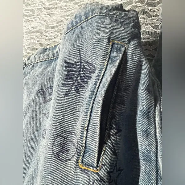 Disney Stitch Denim Jean Trucker Jacket Embroidered and Drawings Urban - Image 5