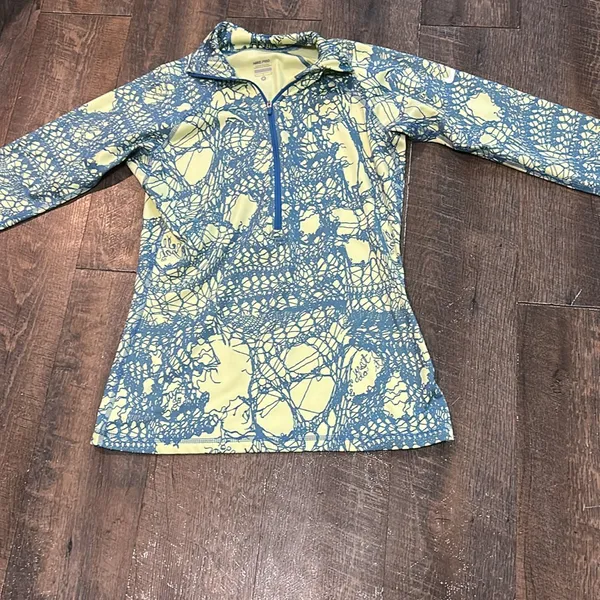 NIKE Pro Half Zip Pullover Womens‎ Medium Yellow Blue Lace Hyperwarm Long Sleeve - Image 3
