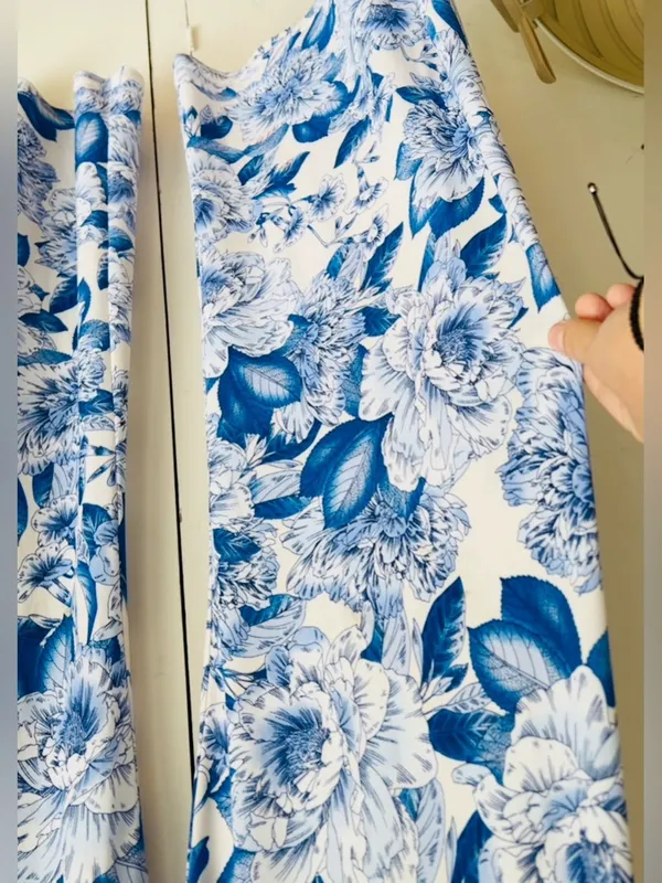 Veronica M Blue White Floral High Rise Flare Pants Bell Bottom Yoga Stretch - Image 5