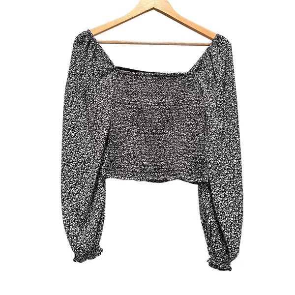 Abercrombie & Fitch Black Printed‎ Smock Cropped Blouse Top XS Peasant Boho - Image 2
