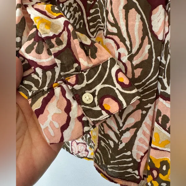 LOFT Outlet Womens Top‎ Sz L Pink Original Floral Tropical Long Sleeve Blouse - Image 4