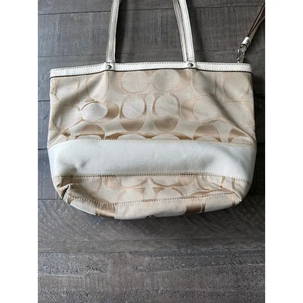 Coach Signature Stripe Zip Top Tote‎ Y2K A1160-F17433 Khaki canvas cream Strip - Image 6