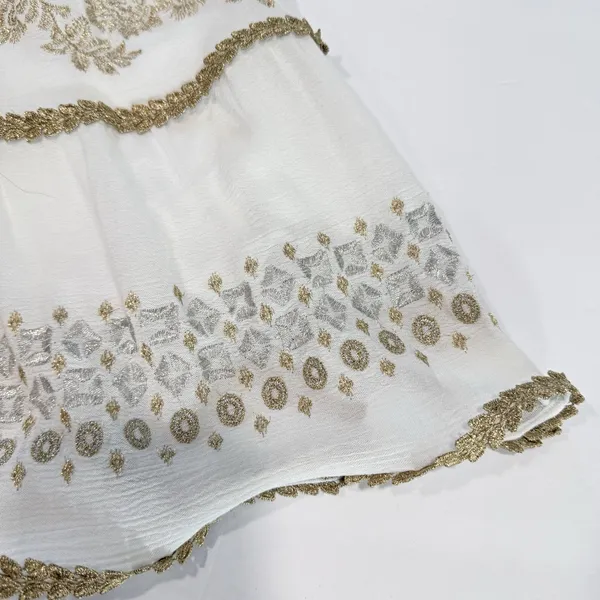 Hale Bob White Gold Embroidered Boho V Neck Tiered Gauze Taliah Dress MEDIUM - Image 11