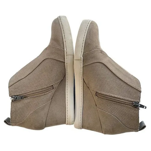 A New Day Side Zip Tan Wedge Heel Faux‎ Suede Vegan Sneakers Womens Size 9.5 - Image 2