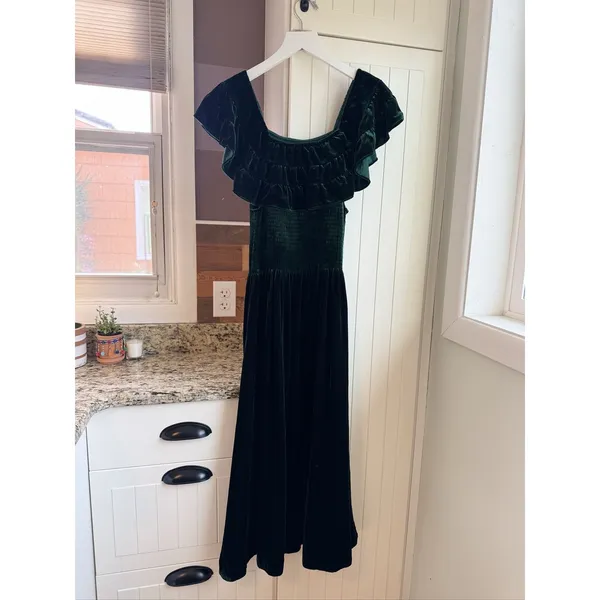 Hill House Home Akilah Nap Dress Emerald Green Velvet Silk Blend Midi S - Image 5