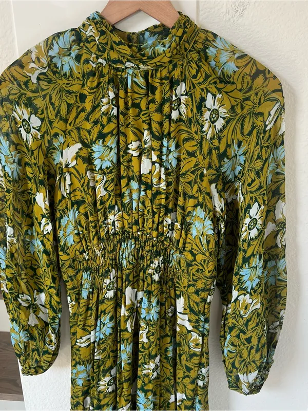 Anthropologie Somerset Long-Sleeve Mock-Neck Chiffon Maxi Dress Green Floral - Image 5