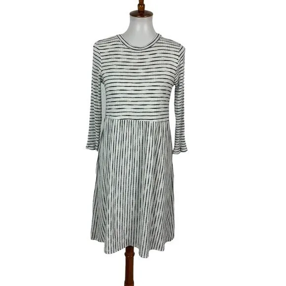 Sew In Love Dress XL Gray White Long Sleeve Boho Cottagecore Ribbed Stripe - Image 2