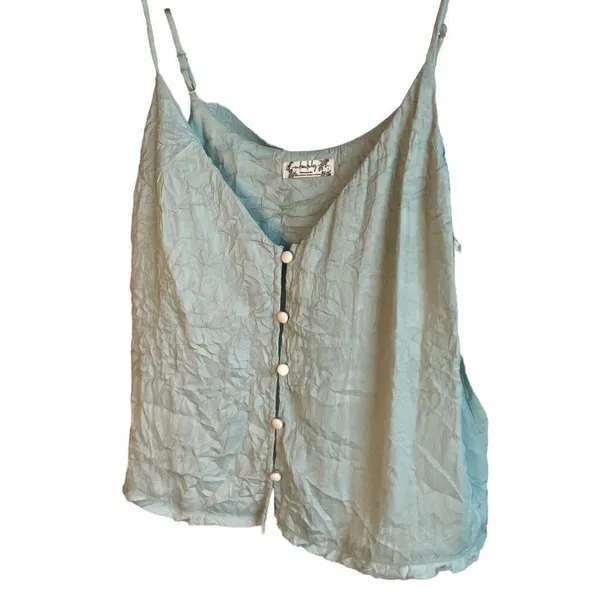 Intimately Free People Cami Top Button Front Crinkle‎ Blue Tank Top Size XS - Image 2