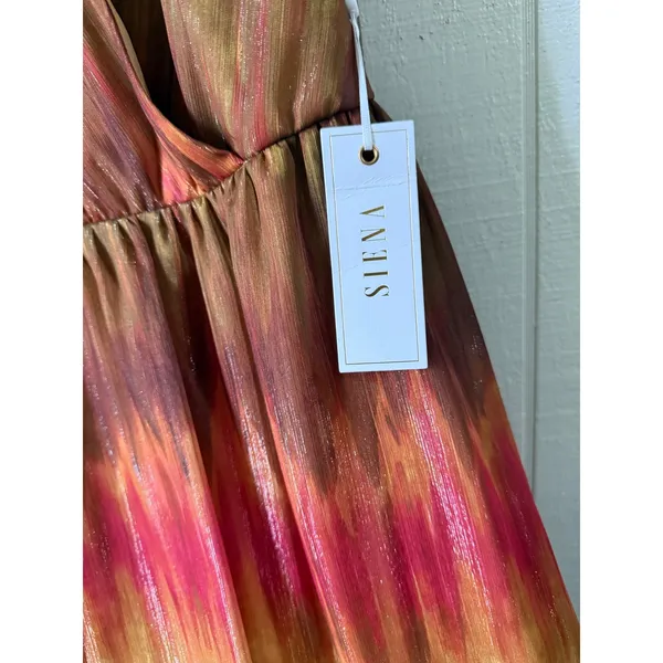 Siena Women Orange Pink Ikat Metallic Halter Maxi Dress Size 6 NWT - Image 2