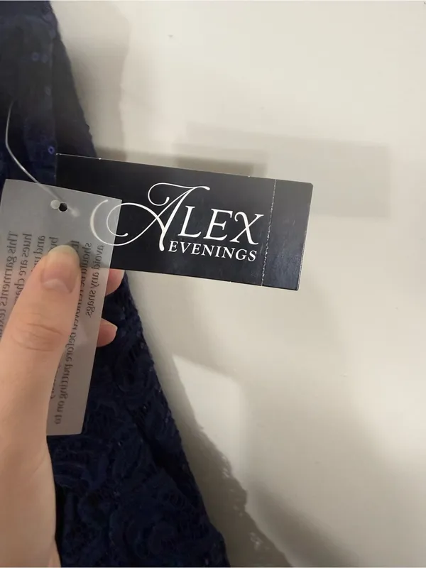 NWT Alex Evenings Sequin Ruched Ruffle A-Line Gown Maxi Dress Navy Blue Size 6 - Image 5