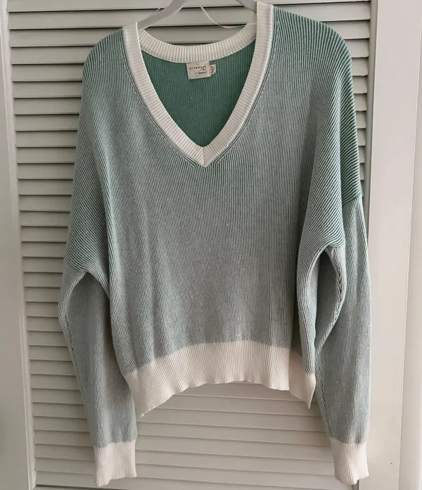 Nordstrom Von Maur cream and teal sweater - Image 2