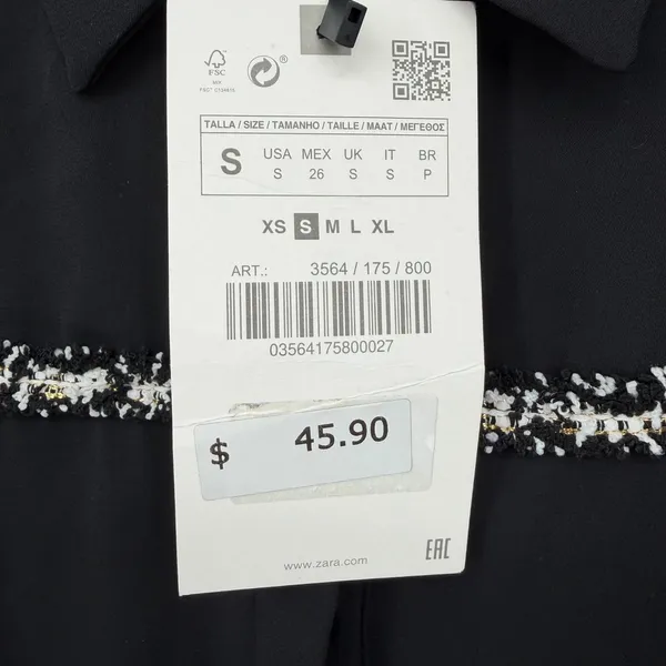Zara Blouse Womens S Black Tweed Boucle Minimalist Workwear Classic Luxury Chic - Image 10
