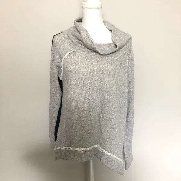 Free People Sweater Cowl Turtleneck Pullover Oversized Mixed Media Raw Grey - Image 2