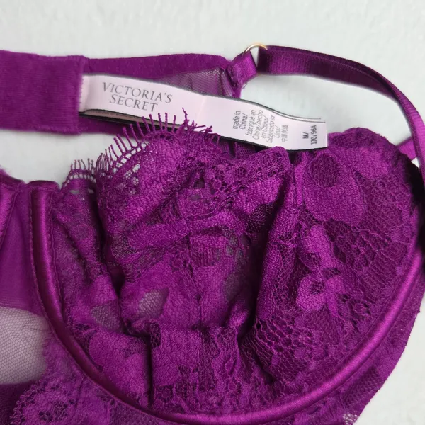 Victoria's Secret -1971 Magenta Floral Eyelash Lace Underwire‎ Teddy Bodysuit M - Image 3