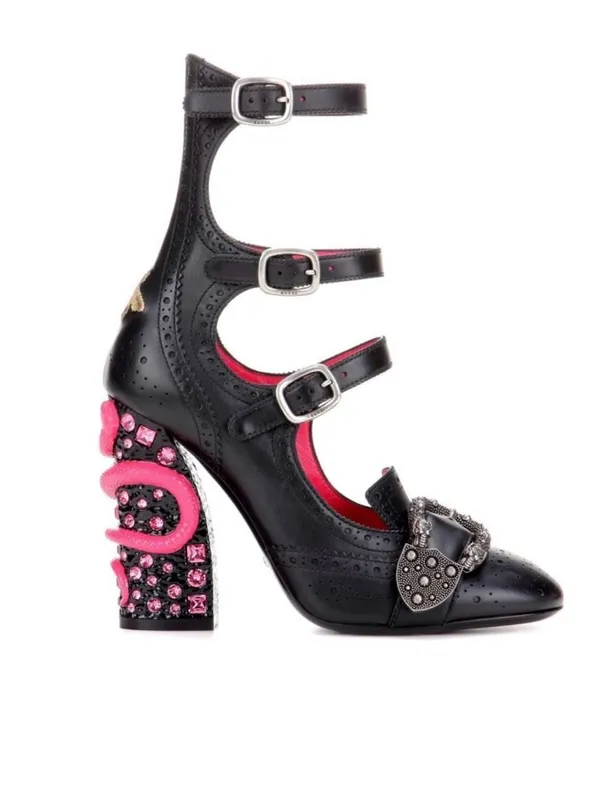 NEW Gucci Queercore Crystal Embellish Brogue Snake Heel Pumps Size 38.5 RARE - Image 3