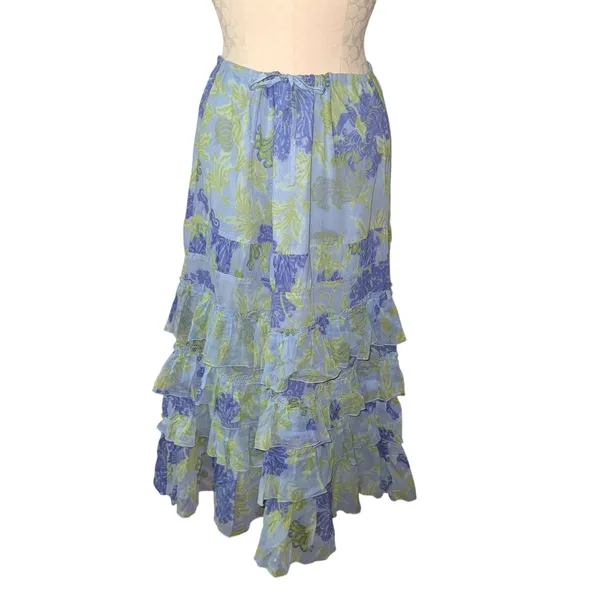 Fei Anthropologie Floral Tiered Ruffle Maxi Skirt Prairie Boho Women Size L NWT - Image 3