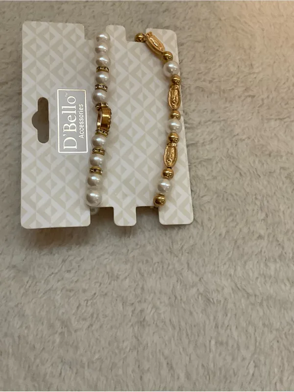 Gold & Pearl Beaded Bracelet Set - Image 2