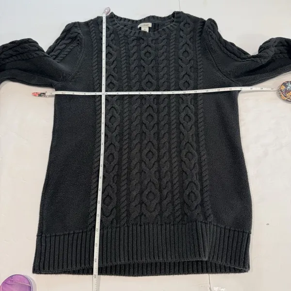 LL Bean Black Double L Mixed Cable Cotton Crew Neck Pullover Sweater Size SMALL - Image 7