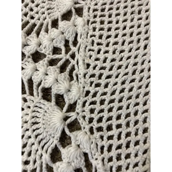 Vintage Pineapple Crochet Shawl Fringe Wrap Ivory Boho Festival One Size - Image 11