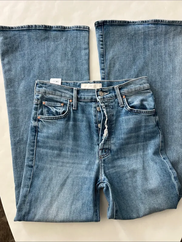 MOTHER SUPERIOR The Fly Cut Tomcat Roller in Crashing Blue Wide Leg Jeans 26 - Image 4