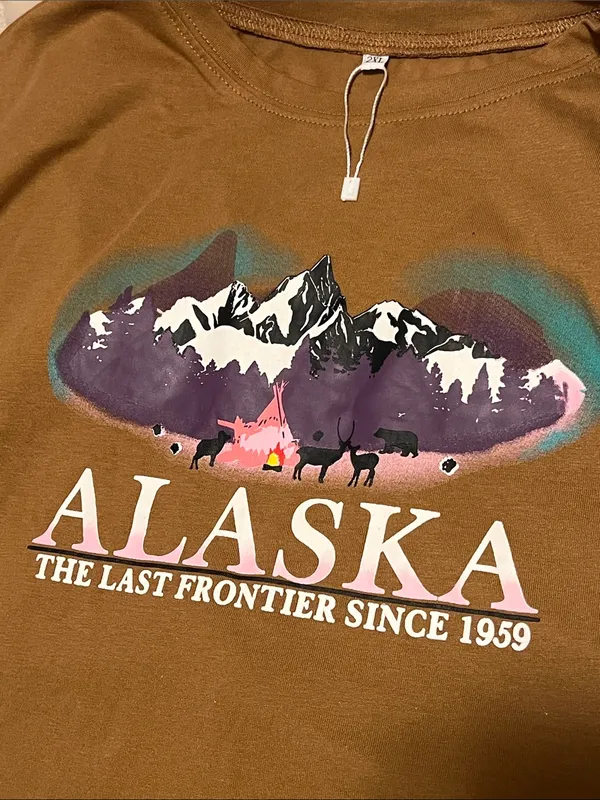 Amazon NWT Alaska Graphic Oversized T-Shirt Vintage Short Sleeve with Round Neck - Image 3