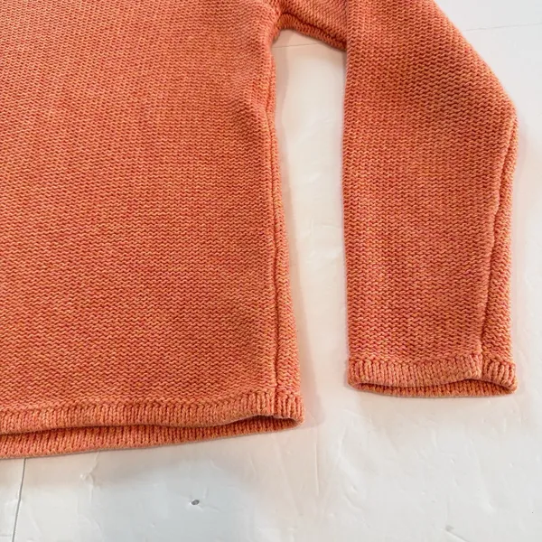 Vintage LL Bean Orange Chunky Knit Cotton Crew Neck Pullover Sweater SMALL - Image 5