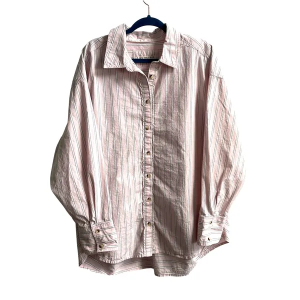We The Free Striped Button Down Womens L Pink Coastal Boho‎ Oversized Shirt - Image 4
