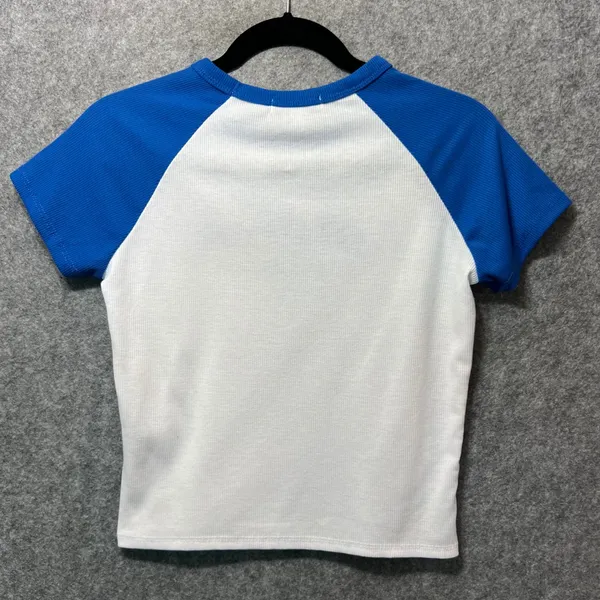 Orange Kiss Los Angeles California Ribbed Baby Tee Size‎ L Blue White Y2K Retro - Image 9